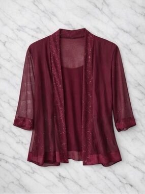 Burgundy Sheer Sparkle Cardigan – OS